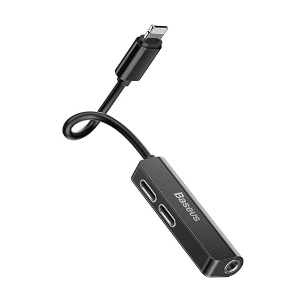 Baseus 3-in-1 Lightning Male to Dual Female 3.5mm Convertor Black BA.CALL52-S1.BK