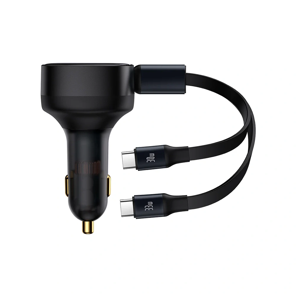 Baseus Car Charger Retractable Dual Type-C 33W Black BA.C00035500111-00.NC