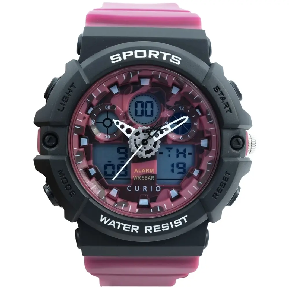 Curio Kids Analog Digital Camo Dial Watch - 52mm Black ABS Case, Camo Dial, Red Plastic Strap, 30m Water Resistant - CU-2246GAD-4