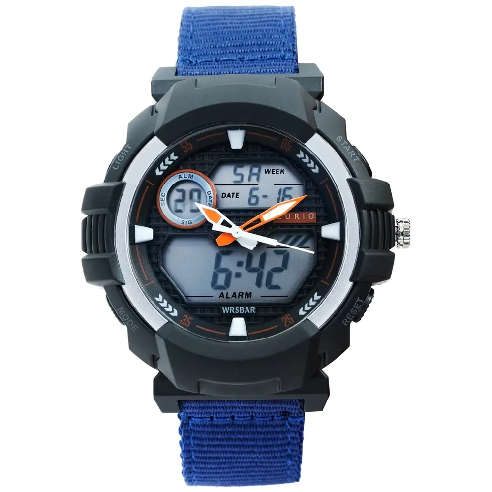 Curio Kids Analog Digital Watch - 49mm Black ABS Case, Black Dial, Blue Plastic Strap, 30m Water Resistant - CU-24901-5