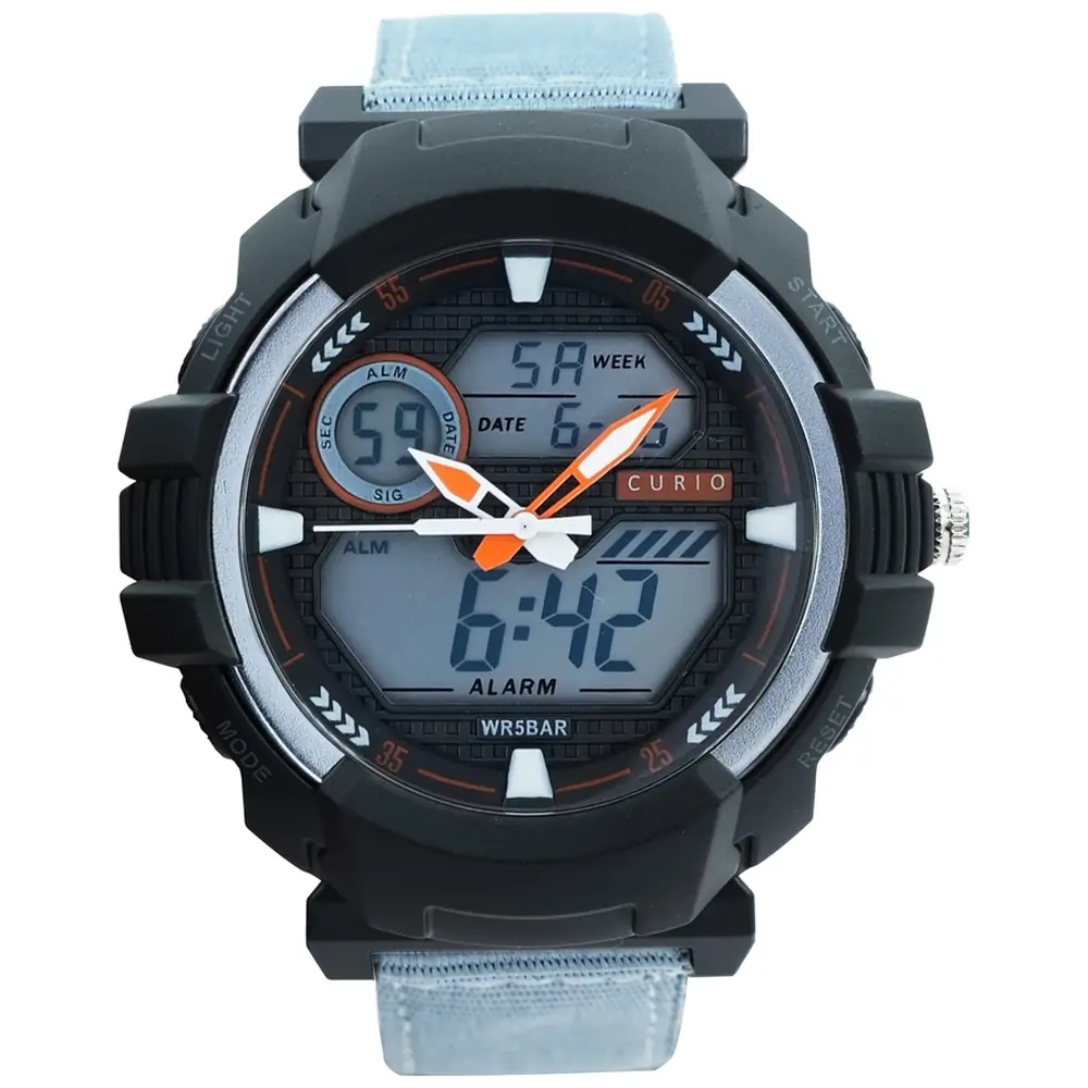 Curio Kids Analog Digital Watch - 49mm Black ABS Case, Black Dial, Grey Plastic Strap, 30m Water Resistant - CU-24901-2