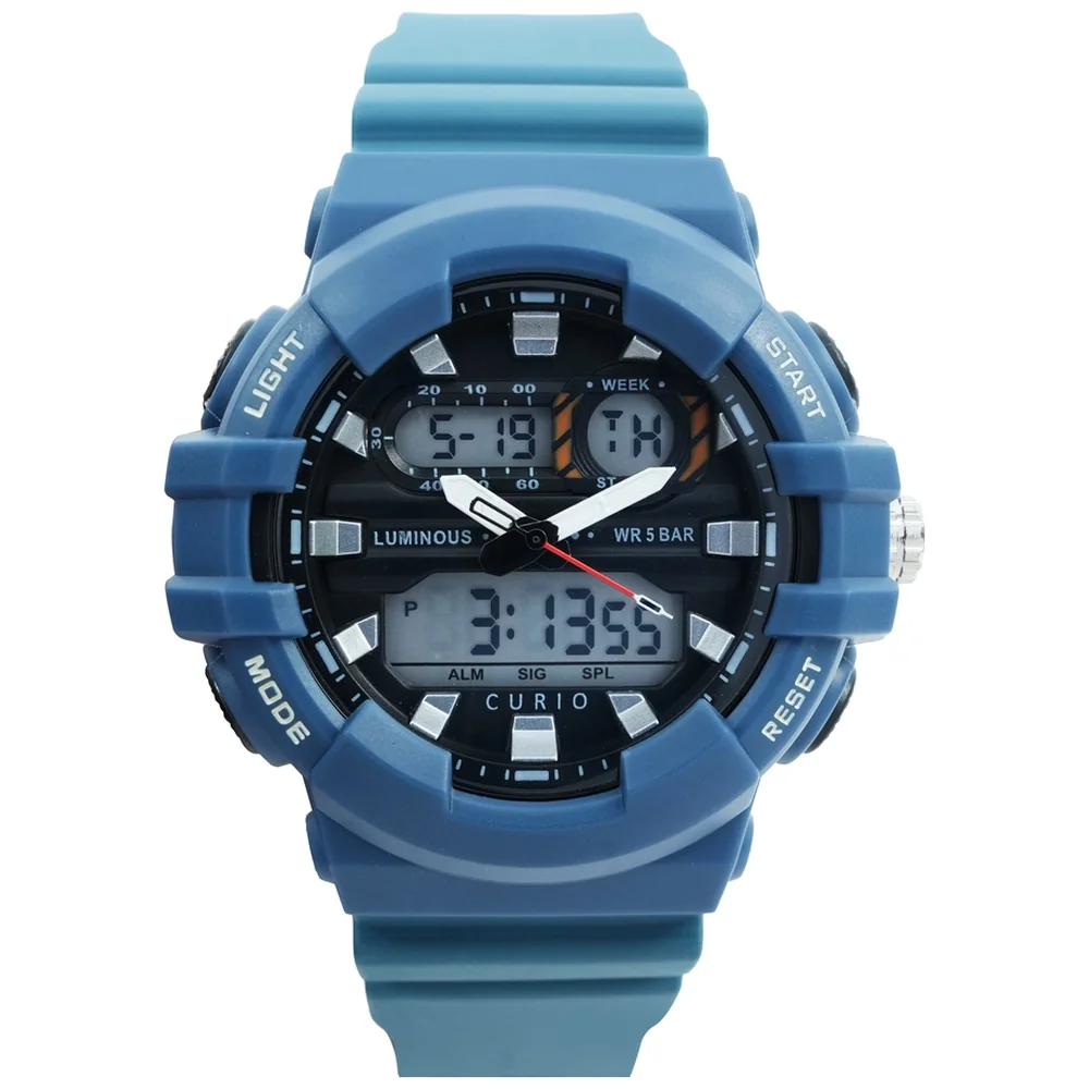 Curio Kids Analog Digital Watch - 50mm Blue ABS Case, Black Dial, Blue Plastic Strap, 30m Water Resistant - CU-2242GAD-5