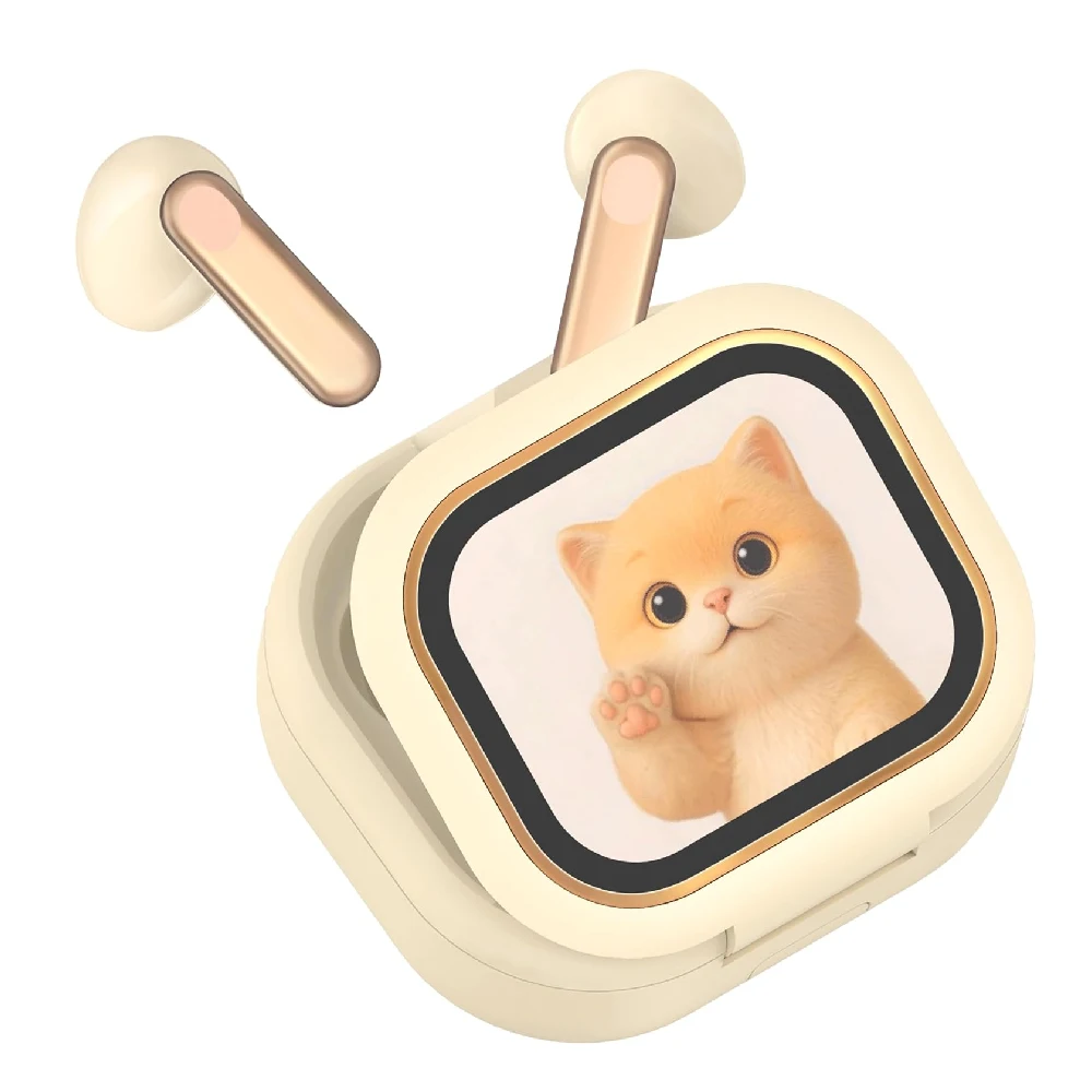 Honor Choice CuBuds Wireless Earbuds with 2-inch Smart Touch Display, 12.4mm Dynamic Driver, AI Call Noise Cancellation, Bluetooth 6.0, 50 Hours Battery Life, Gold - 5504AGGV