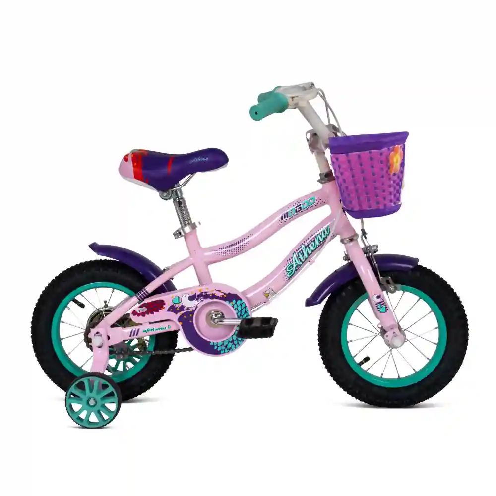 Mogoo Athena 12 Inch Kids Bicycle with Training Wheels, Front Basket, Adjustable Seat & Caliper Brakes - Light Pink - 12ATHENALPK