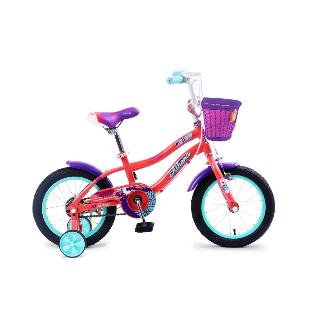 Mogoo Athena 14 Inch Kids Bicycle with Training Wheels, Front Basket & Adjustable Seat - Peach - 14ATHENAPCH