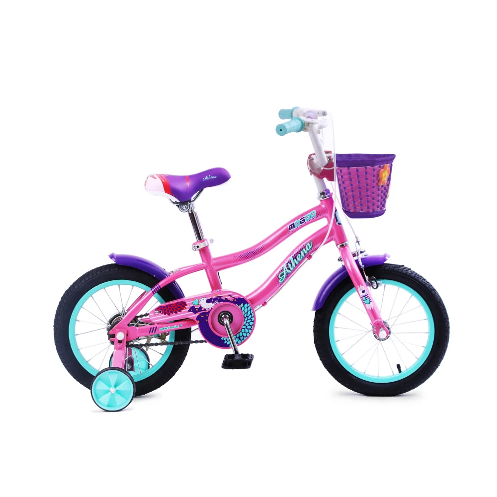 Mogoo Athena 14 Inch Kids Bicycle with Training Wheels, Front Basket & Adjustable Seat - Pink - 14ATHENAPNK