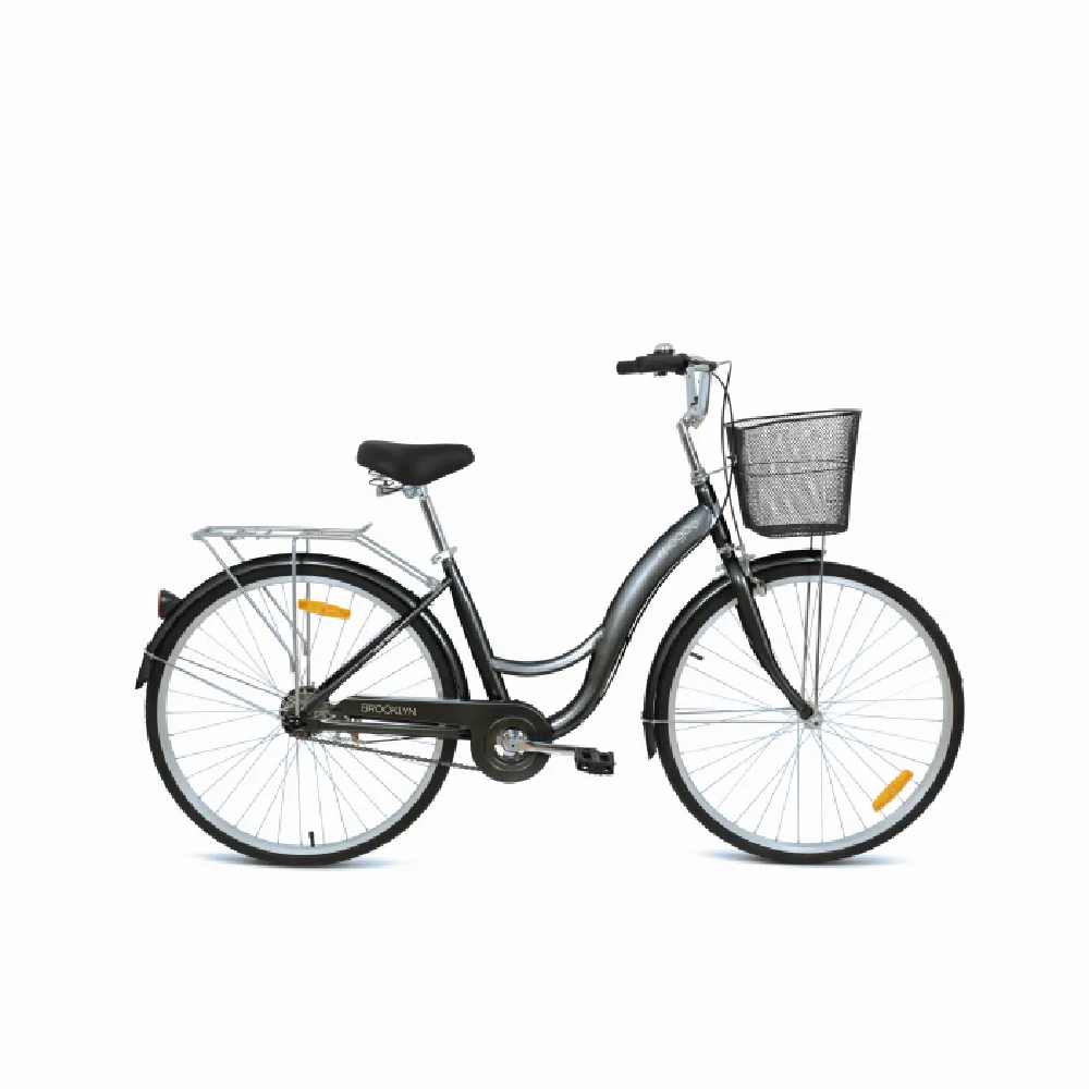 Mogoo Brooklyn 26 Inch City Cruiser Bike with Front Basket & Rear Carrier - Grey - 26BRKLN-GR