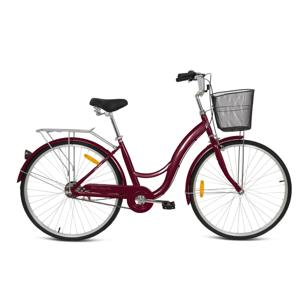Mogoo Brooklyn 26 Inch City Cruiser Bike with Front Basket & Rear Carrier - Red - 26BRKLN-RD