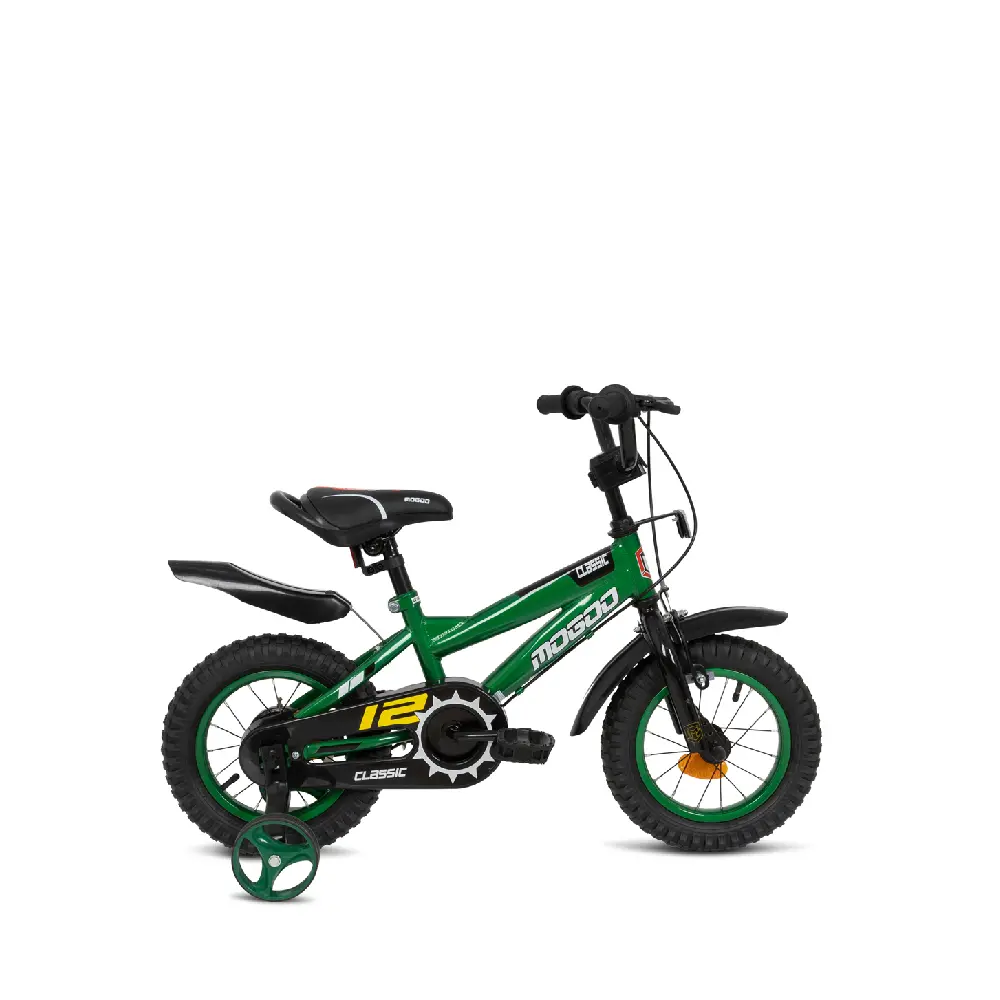 Mogoo Classic 12 Inch Kids Bicycle with Training Wheels, Steel Frame & Adjustable Seat - Green - 12CLSSC-GN