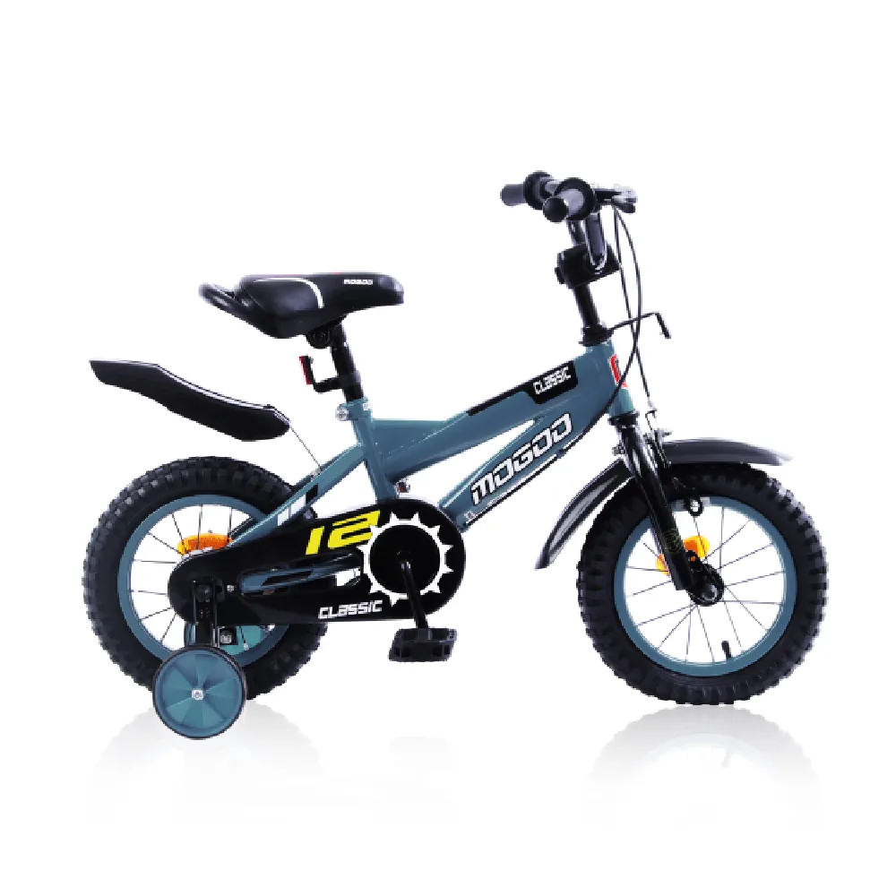 Mogoo Classic 12 Inch Kids Bicycle with Training Wheels, Steel Frame & Adjustable Seat - Grey - 12CLSSC-GR