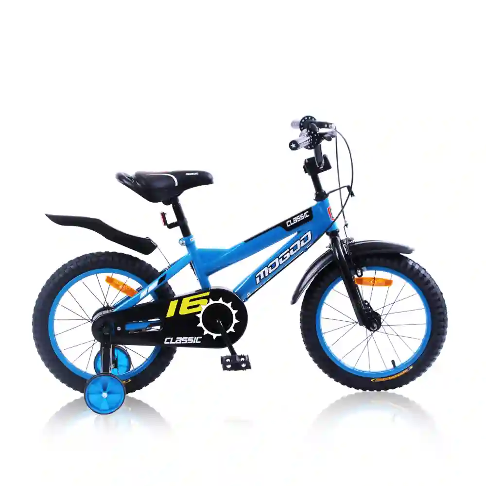 Mogoo Classic 16inch Kids Bicycle with Training Wheels, Steel Frame, Adjustable Seat & Caliper Brakes - Blue - 16CLASSICBLU