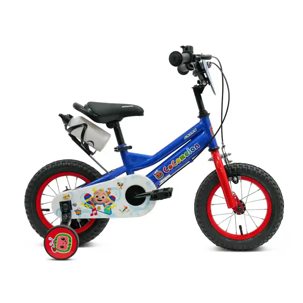 Mogoo Cocomelon Beats 14 Inch Kids Bicycle with Training Wheels, Water Bottle Holder & Adjustable Seat - Blue - 14CCBTS-BL