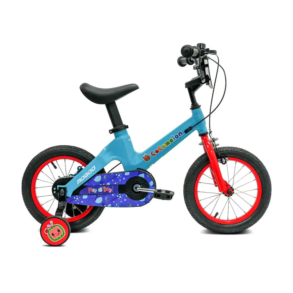 Mogoo Cocomelon Play 14 Inch Kids Magnesium Bicycle with Training Wheels & Adjustable Seat - Blue - 14CCPLY-BL