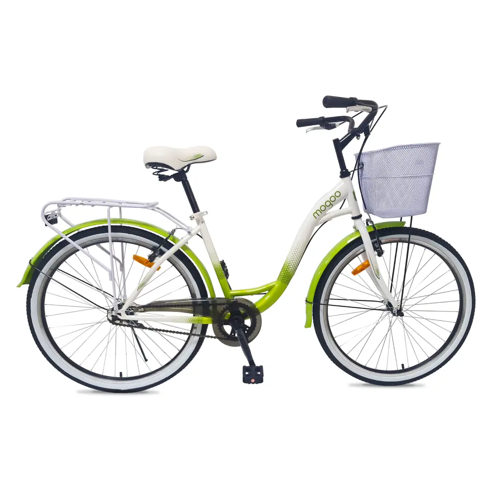 Mogoo Floress 26 Inch City Cruiser Bike with Front Basket, Rear Carrier & Steel Frame - Green - 26FLR-GN