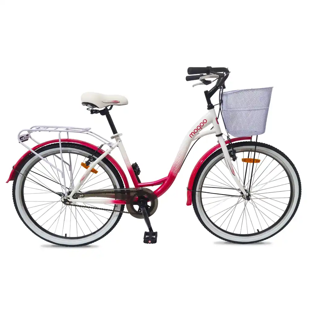 Mogoo Floress 26 Inch City Cruiser Bike with Front Basket, Rear Carrier & Steel Frame - Pink - 26FLR-PK