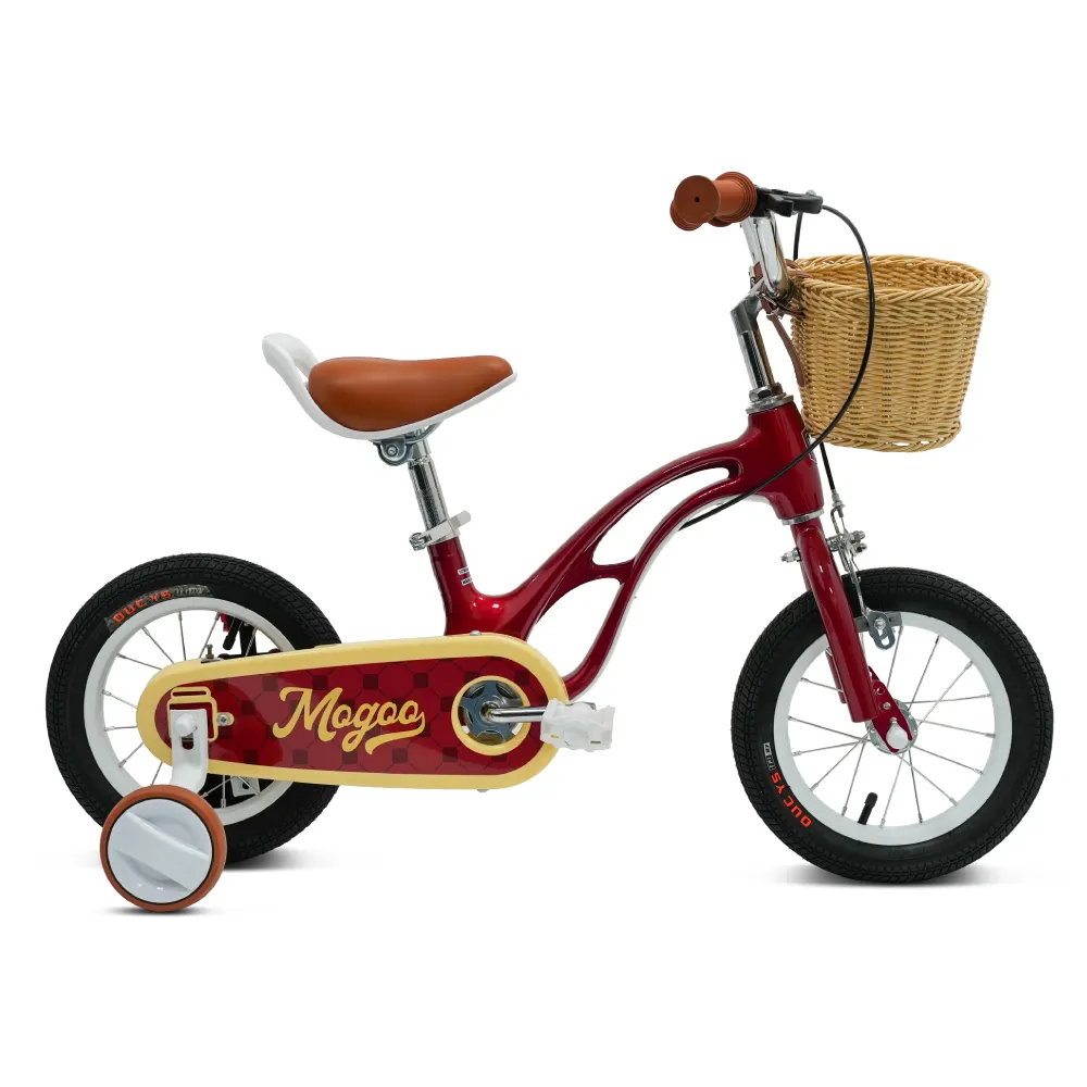 Mogoo Flyer 14 Inch Magnesium Kids Bicycle with Basket, Training Wheels & Adjustable Seat - Red - 14FLY-RD