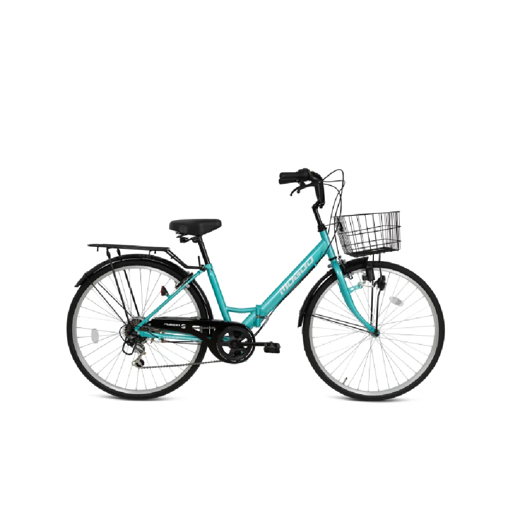 Mogoo Fusion 26 Inch Folding City Bike with Shimano 6-Speed Drivetrain, Built-in Lock, Dynamo Headlamp, Front Basket & Rear Carrier - Green - 26FUSN-GN