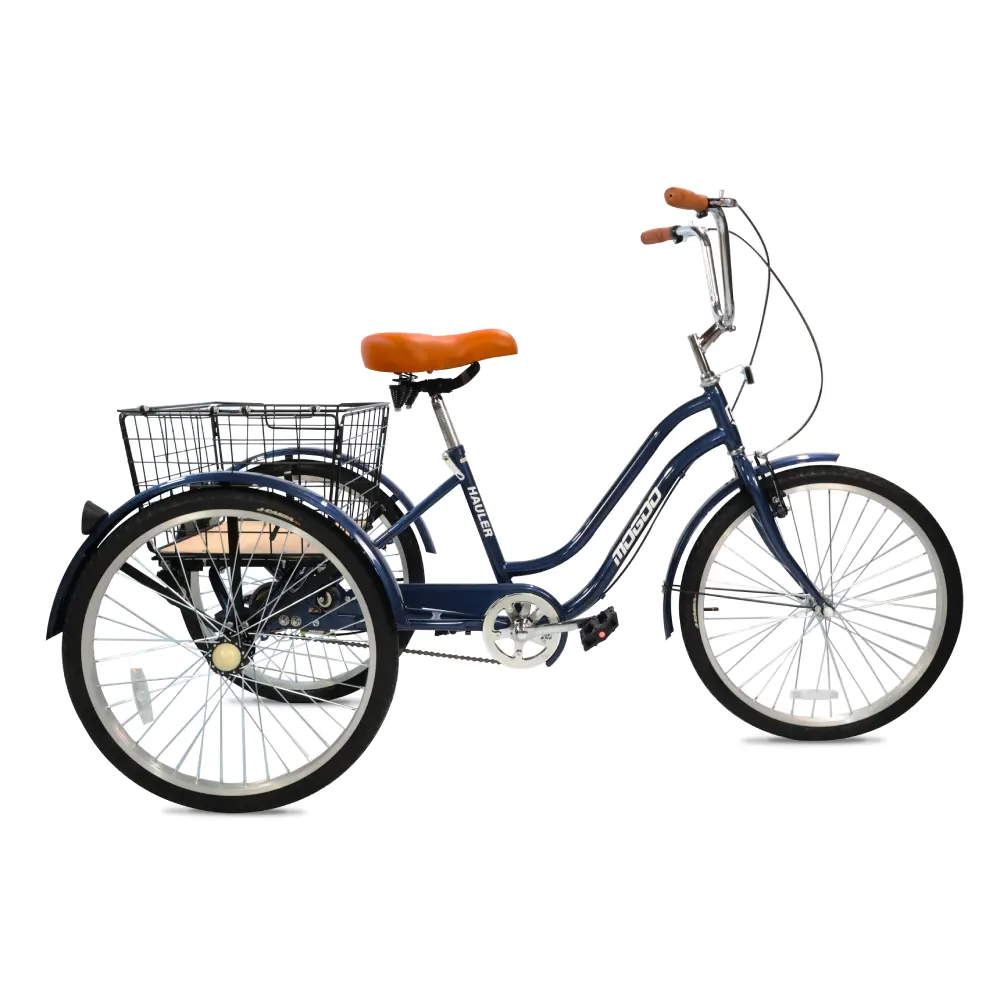 Mogoo Hauler 24 Inch Single Speed Adult Tricycle with Removable Utility Basket & Parking Brake - Blue - 24HLR-BL