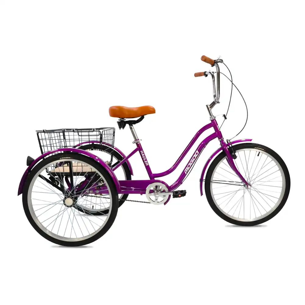 Mogoo Hauler 24 Inch Single Speed Adult Tricycle with Removable Utility Basket & Parking Brake - Purple - 24HLR-PL