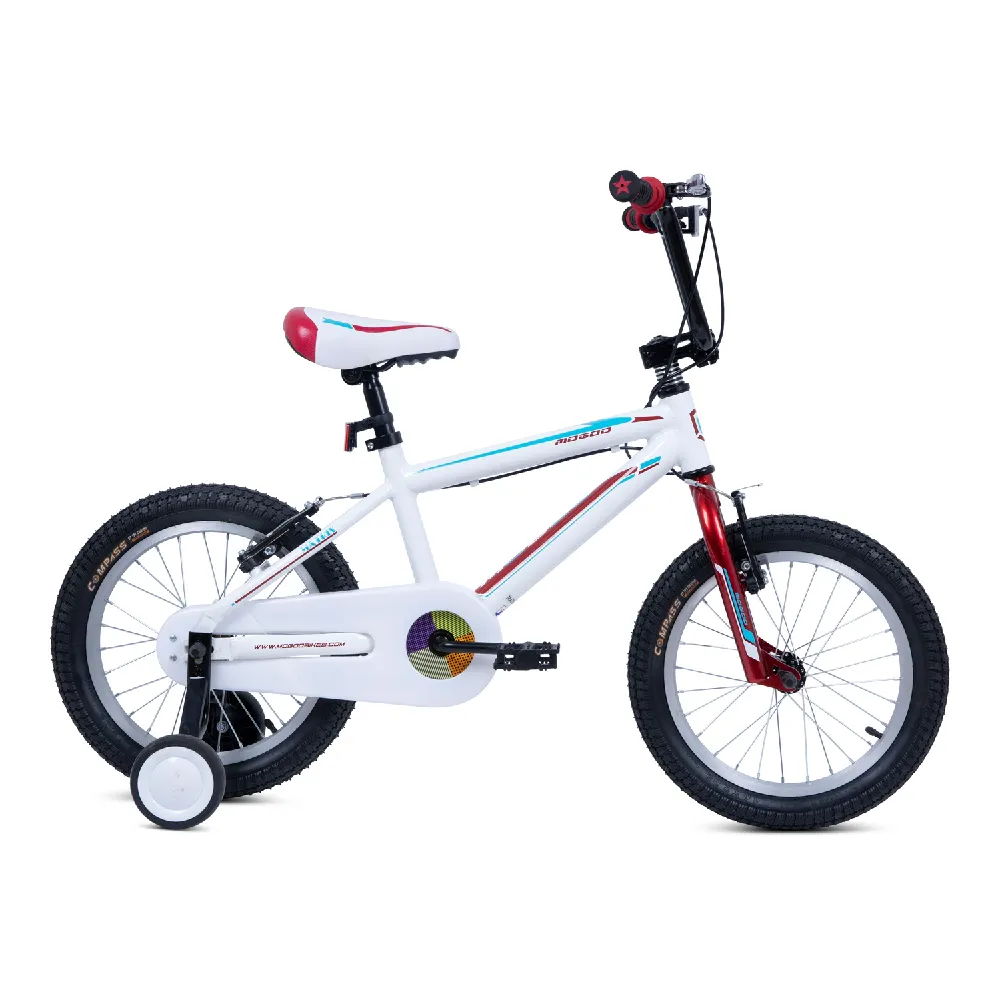 Mogoo Matrix 16 Inch Kids Alloy Bicycle with Lightweight Aluminium Frame, Alloy V-Brakes, Adjustable Ergonomic Saddle, Reinforced Training Wheels & Full Chain Guard - White - 16MTRX-WT