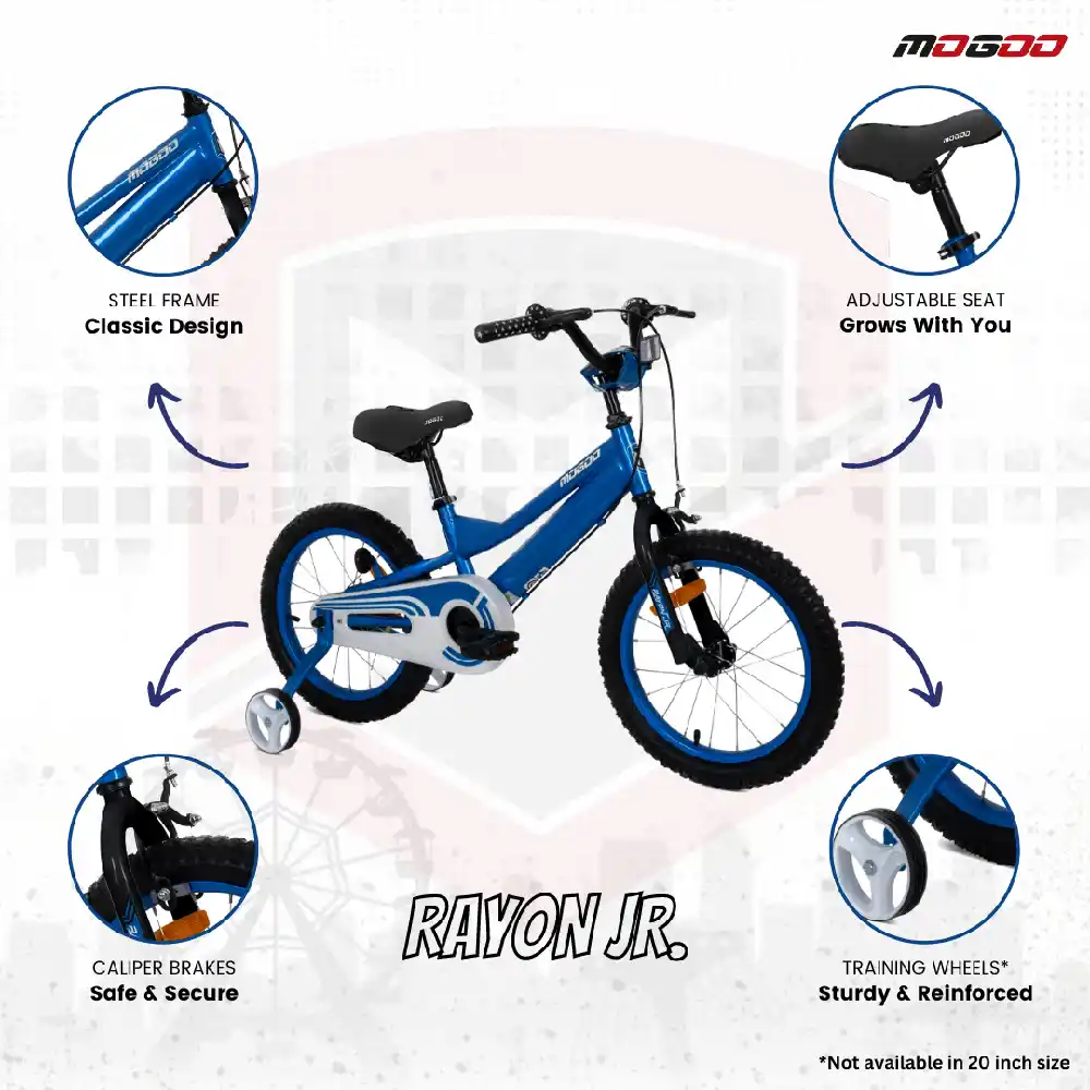 Mogoo Rayon Junior 2.0 16 Inch Kids Bicycle with Sturdy Steel Frame, Adjustable Seat, Caliper Brakes, Reinforced Training Wheels & Full Chain Guard - Blue - 16RAYNJR2-BL - Image 2