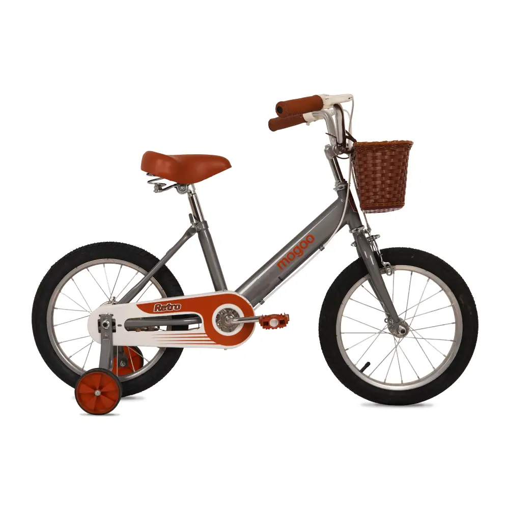 Mogoo Retro 12 Inch Kids Bicycle with Basket, Training Wheels & Adjustable Saddle - Grey - 12RTRO-GR