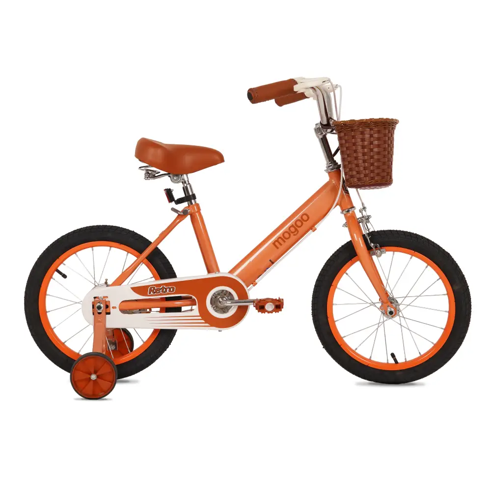 Mogoo Retro 12 Inch Kids Bicycle with Basket, Training Wheels & Adjustable Saddle - Orange - 12RTRO-OR