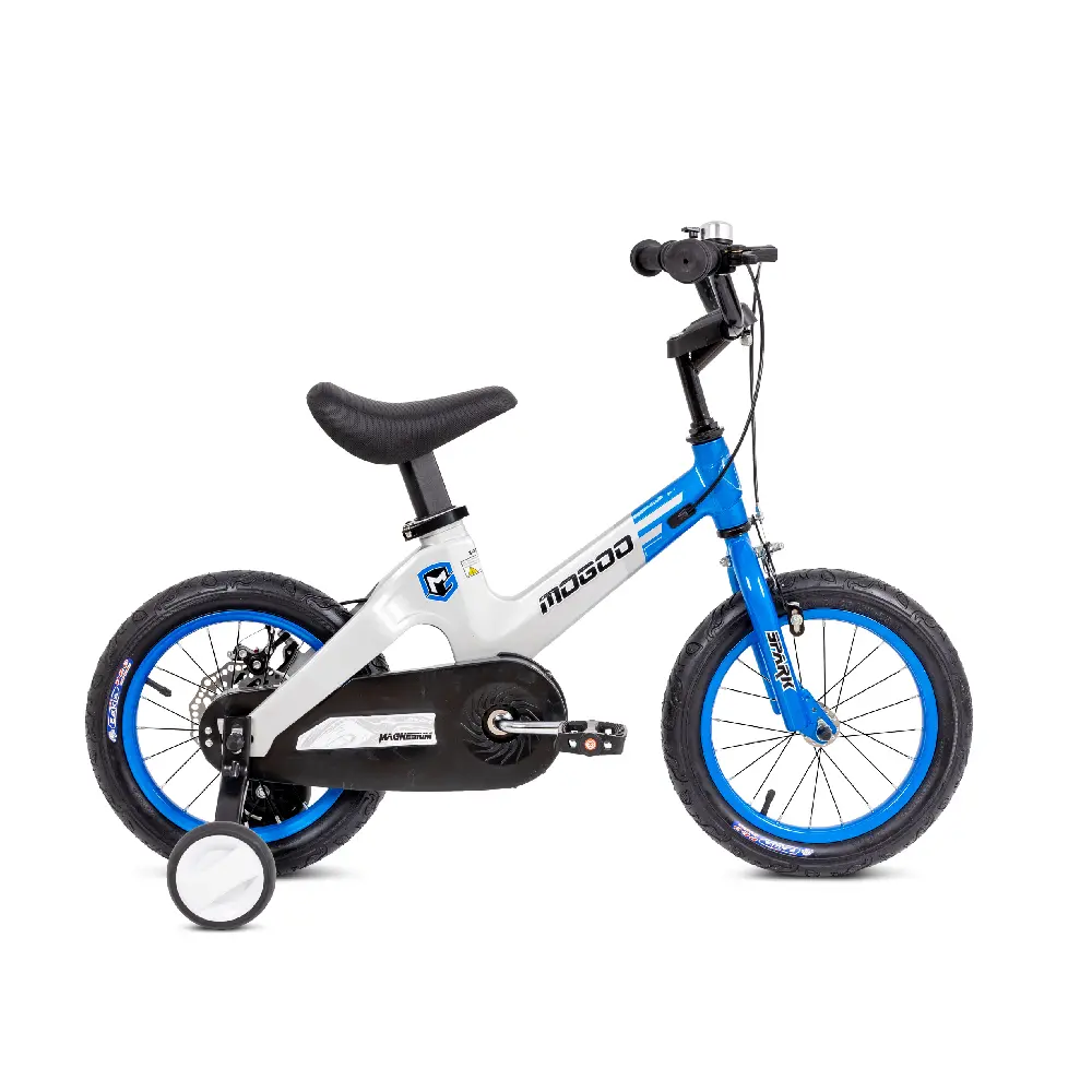 Mogoo Spark 12 Inch Magnesium Kids Bicycle with Training Wheels, Disc Brakes & Adjustable Seat - Blue - 12SPRK-BL