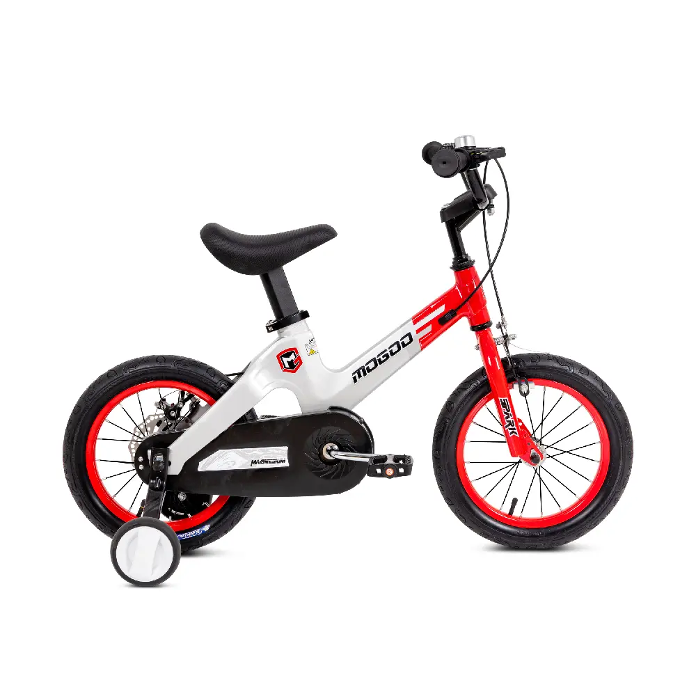Mogoo Spark 12 Inch Magnesium Kids Bicycle with Training Wheels, Disc Brakes & Adjustable Seat - Red - 12SPRK-RD