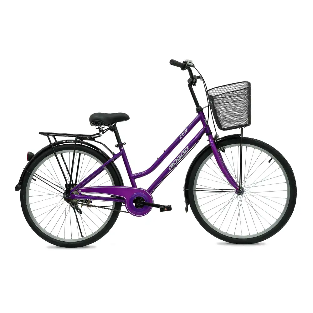 Mogoo Zen 26 Inch City Bike with Durable Steel Frame, Front Basket, Rear Carrier, Comfort Saddle & Reliable Braking System - Purple - 26ZEN-PL