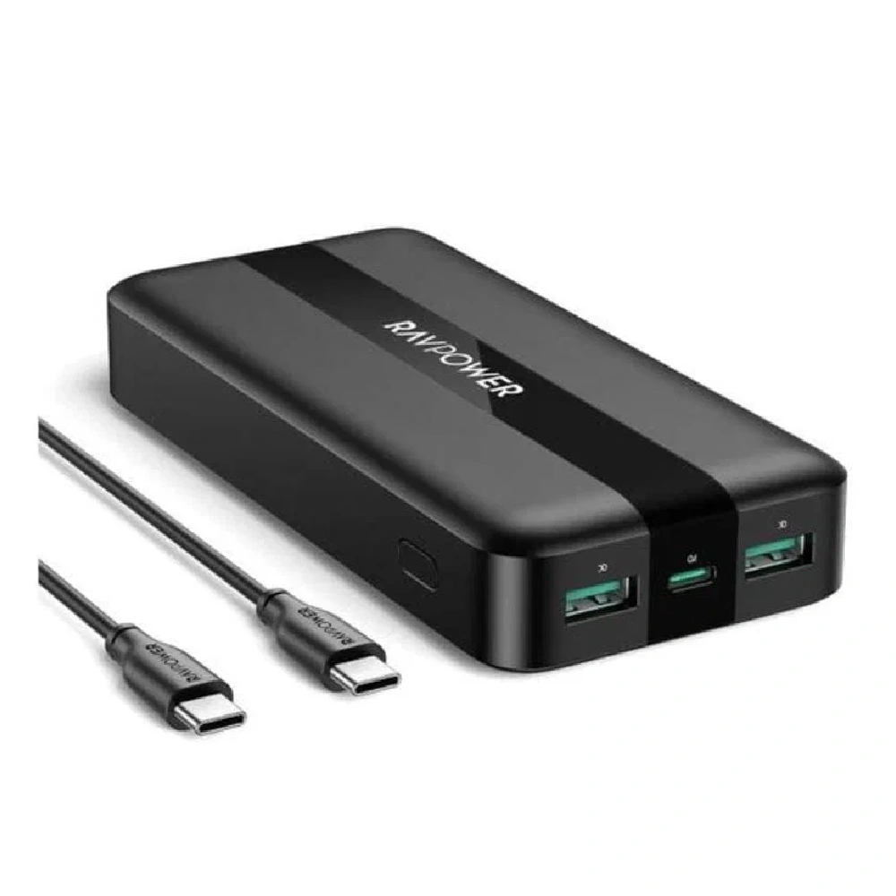 RAVPower 20000mAh 20W Portable Power Bank with iSmart Overcharge and Overheat Protection, PD 3.0, and Universal Compatibility (Black) - RP.PB1235.BK