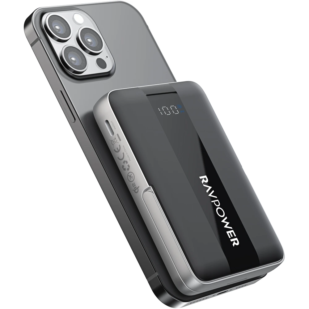 RAVPower PD Pioneer 10000mAh Wireless Power Bank with 15W Fast Wireless Charging, USB-C PD Output, and Portable Design for iPhone, Samsung, and More (Black) - RP.PB1217.BK