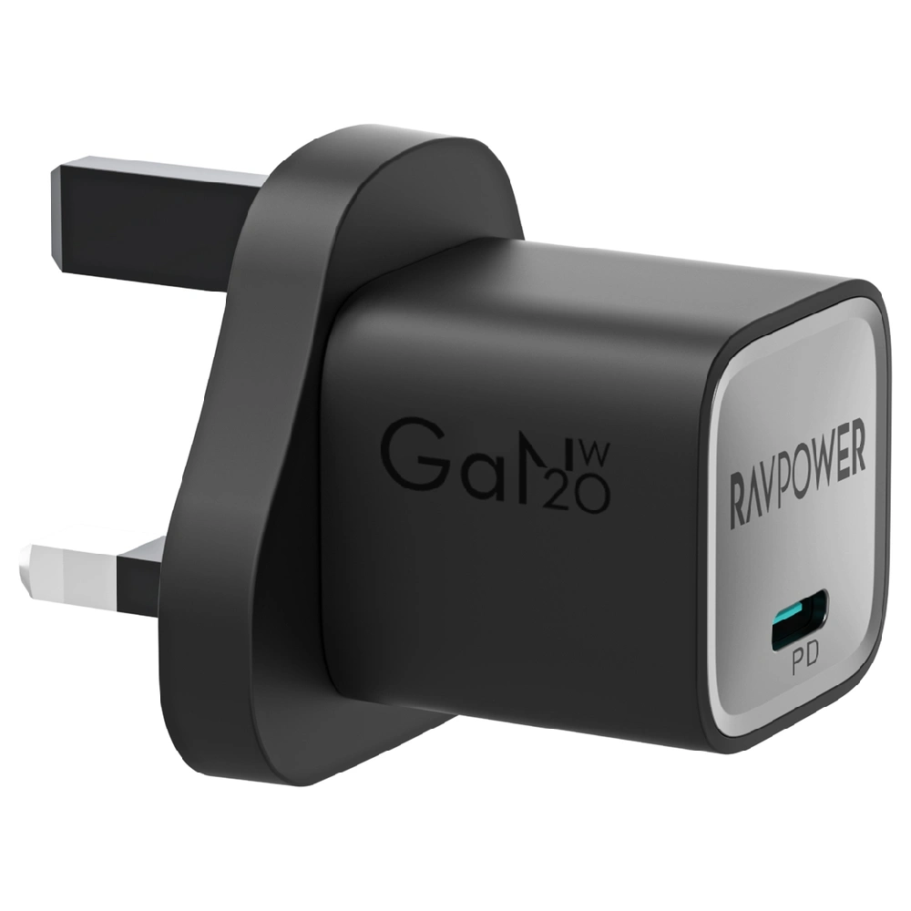RAVPower PD Pioneer 20W USB-C Wall Charger with GaN 5.0, Fast Charging, and Space-Saving Design for iPhone, Samsung, and More (Black) - RP.PC1055.BK