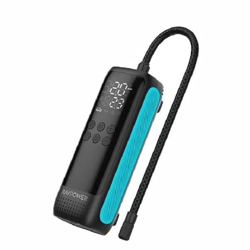 RAVPower Portable Electric Pump 120W with 45LMin Inflation Rate, Automatic Shut-Off, and LED Display for Car, Motorcycle, Bicycle, and Sports Equipment (Black) - RP.PC1084PRO.BK