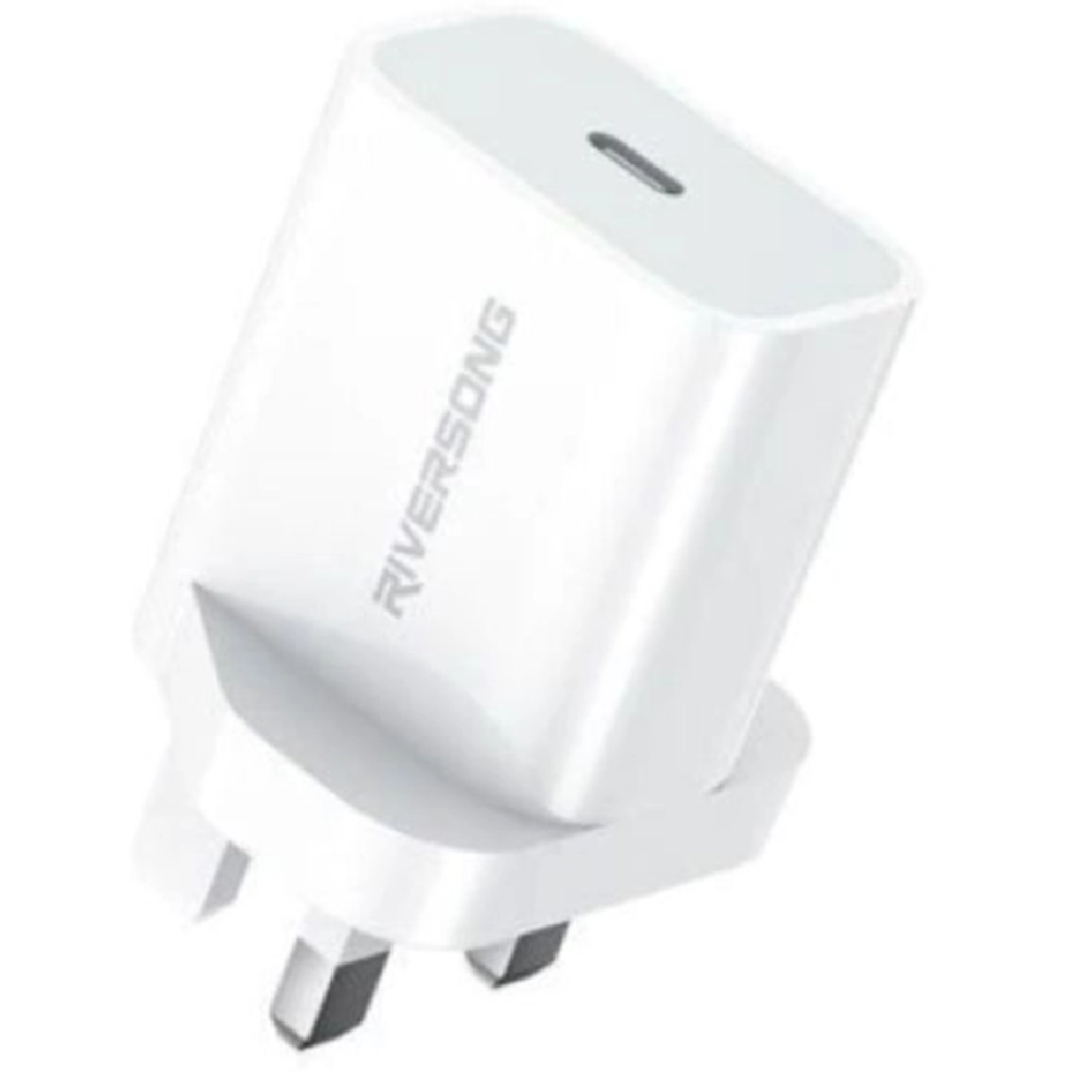 Riversong Powerkub20 20W Power Delivery Wall Charger with 1 USB-C Port and Durable Build for iPhone, Samsung, Tablet, and More (White) - RS.POWERKUB-AD75C.WT