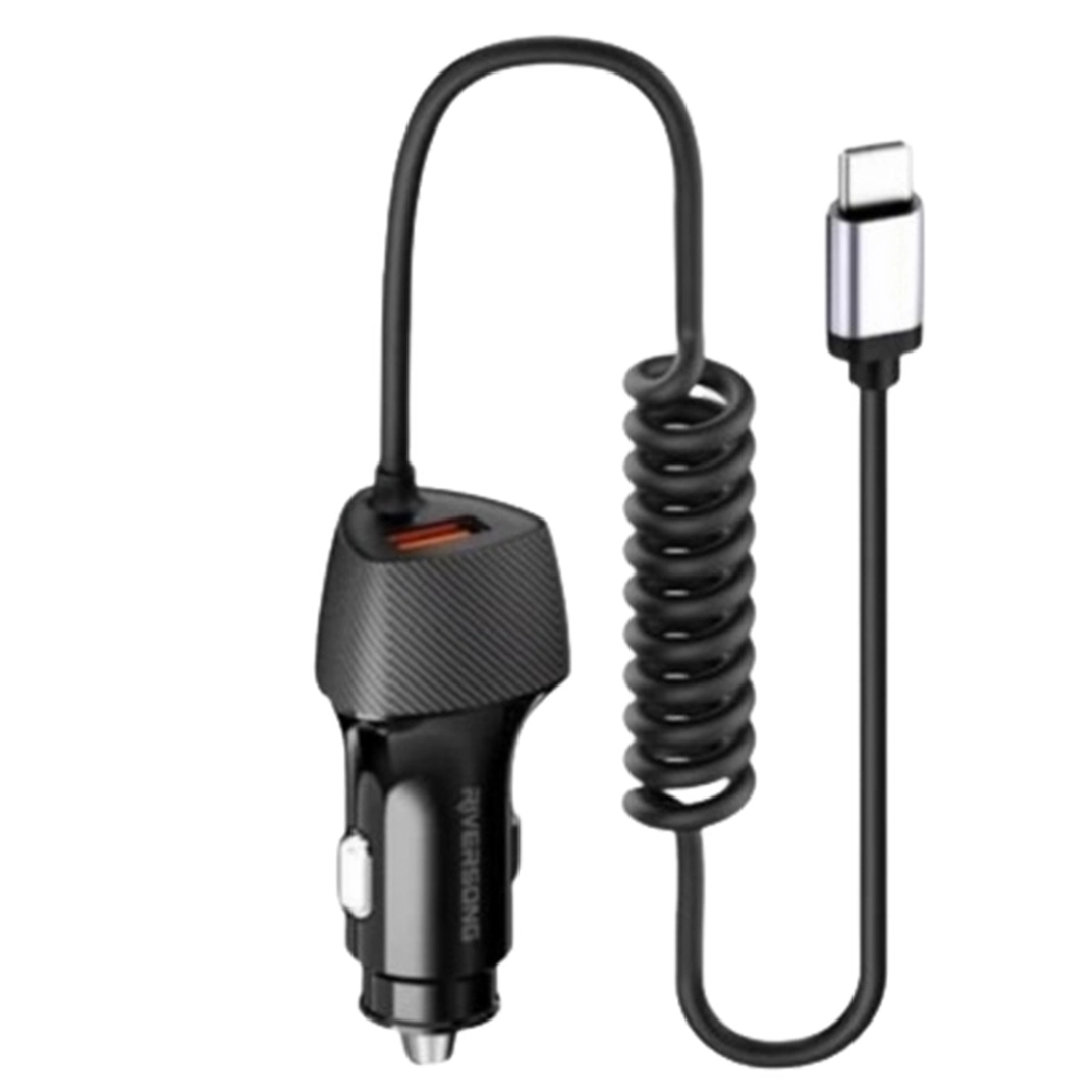Riversong Safari C3 20W Car Charger with Built-in Type-C Cable, Overcurrent and Overvoltage Protection, and Durable ABS Design (Black) - RS.SAFARIC3-CC38-T.BK