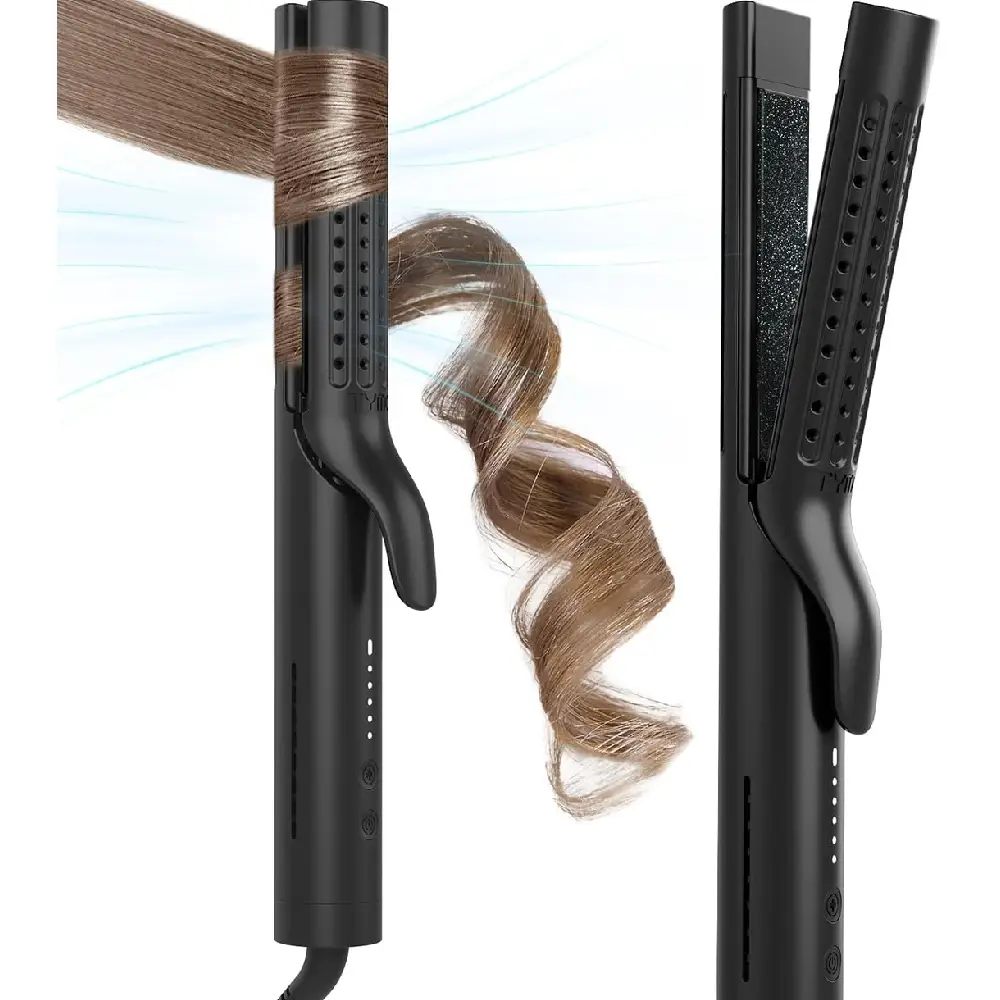 TYMO Airflow 2-in-1 Hair Styler with 360-Degree Cold Airflow, 54 Million Negative Ions, Floating 3D Plates, and Heat-Resistant Bristles (Black) - TY.HC506.BK
