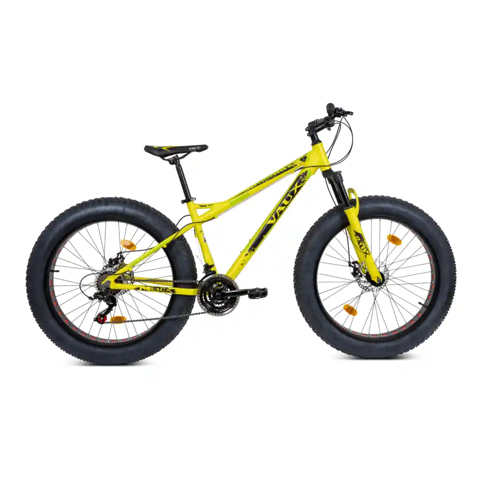 Vaux Joggers 26 Inch Fat Tire Mountain Bike with 21-Speed Shimano Gear System, 80mm Lockout Suspension Fork, Dual Mechanical Disc Brakes & Alloy Frame, Yellow - VXJGRS-YL