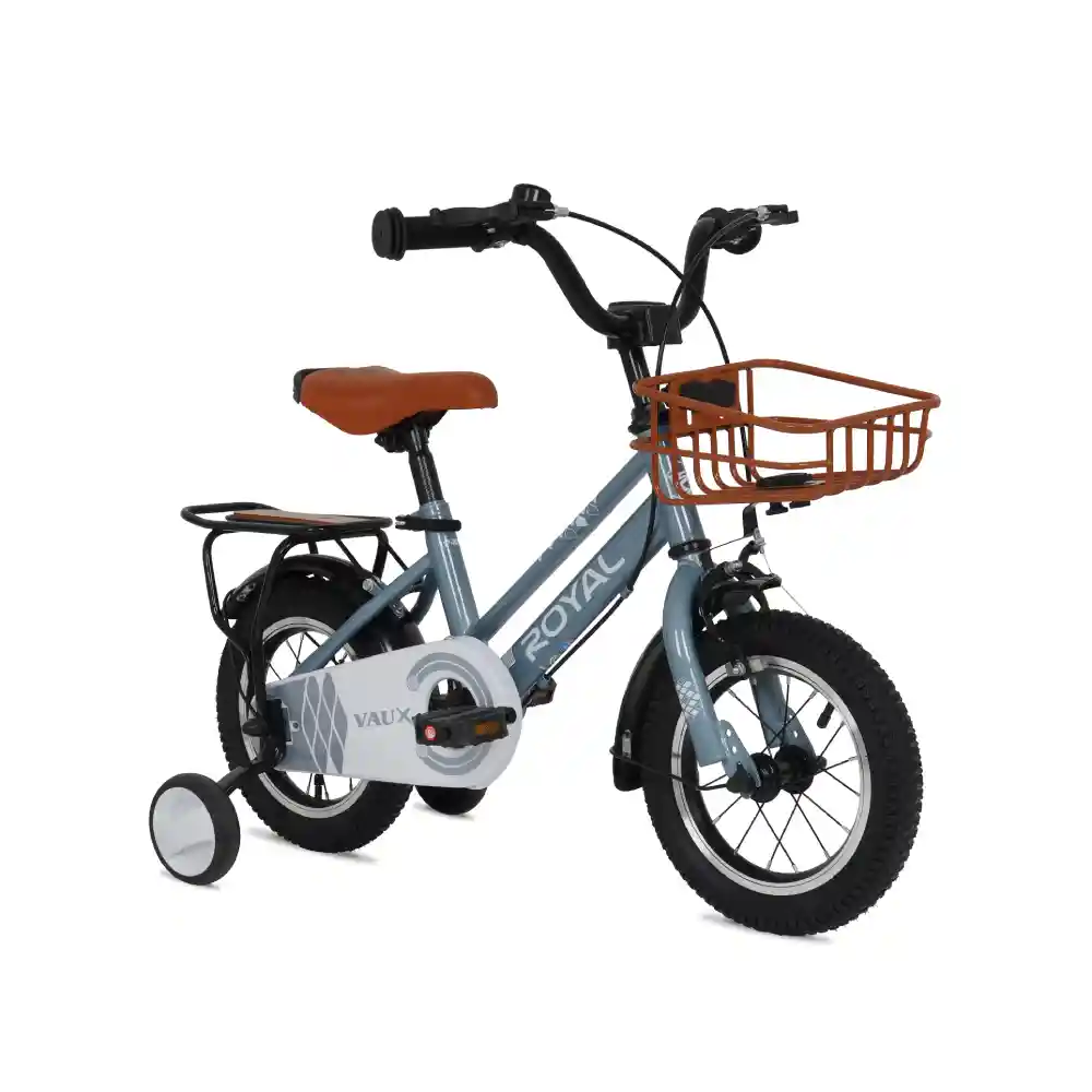 Vaux Royal 14 Inch Kids Bicycle with Steel Frame, Training Wheels, Front Basket & Rear Carrier, Silver - 14ROYL-SL - Image 2