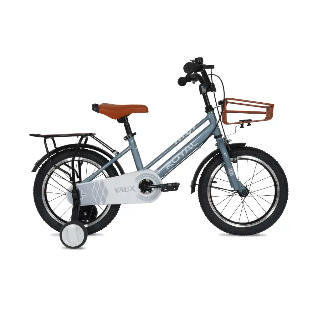 Vaux Royal 16 Inch Kids Bike with Training Wheels, Front Basket, Steel Frame and Adjustable Seat, Silver - 16ROYL-SL