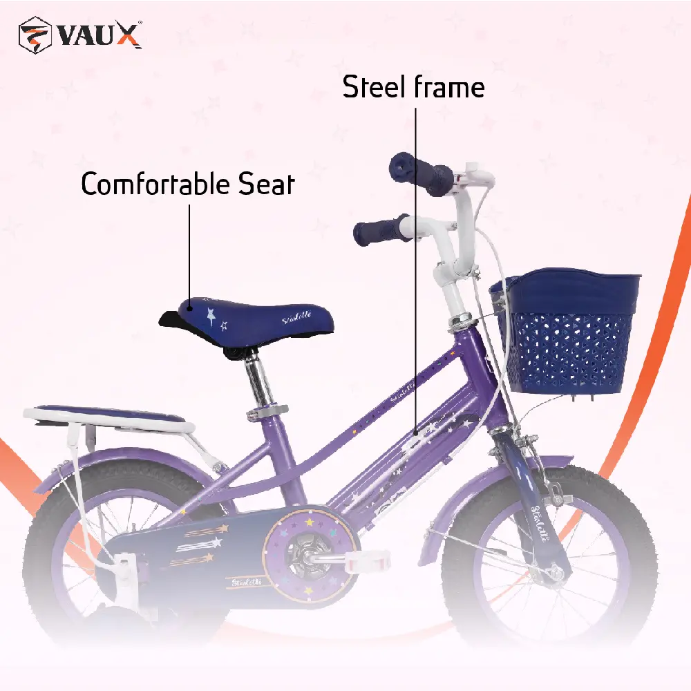 VAUX Starlette 12 Inch Girls Bicycle with Training Wheels, Front Basket, Rear Carrier, Steel Frame, Purple - 12STAR-PL - Image 3
