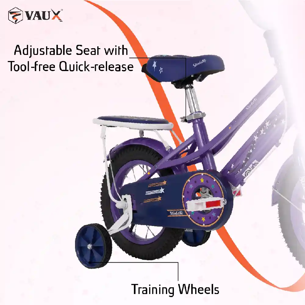 VAUX Starlette 12 Inch Girls Bicycle with Training Wheels, Front Basket, Rear Carrier, Steel Frame, Purple - 12STAR-PL - Image 6