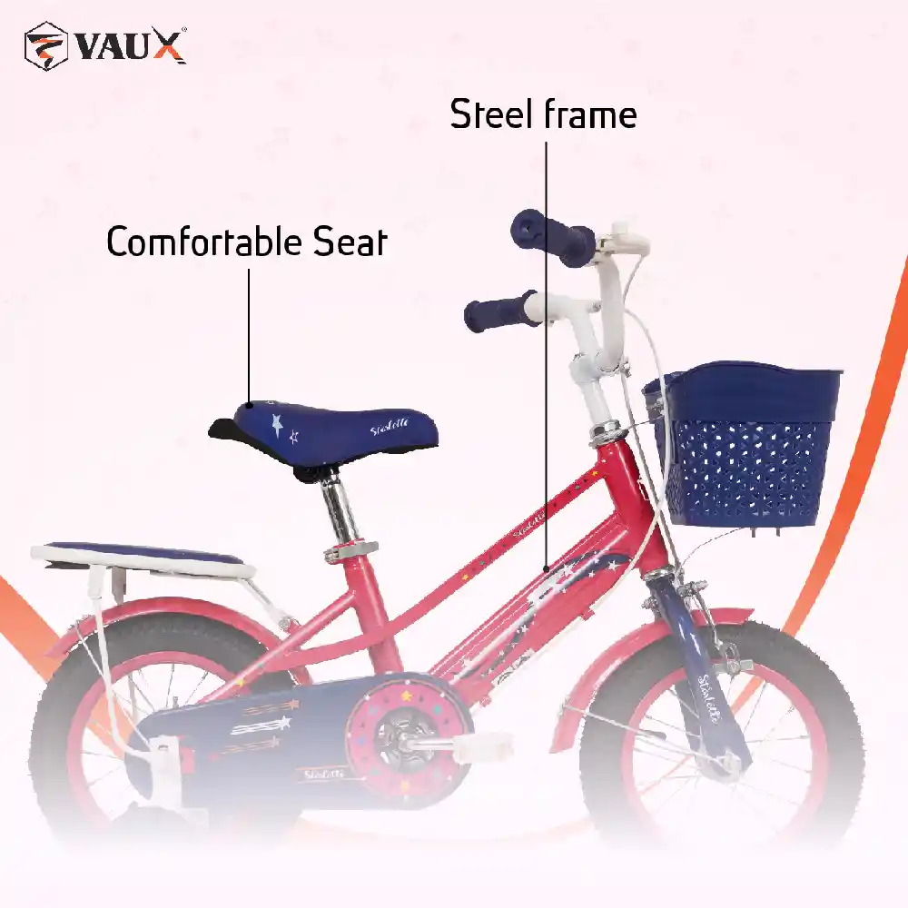 Vaux Starlette 14 Inch Girls Bicycle with Training Wheels, Front Basket, Rear Carrier, Steel Frame, Pink - 14STAR-PK - Image 3