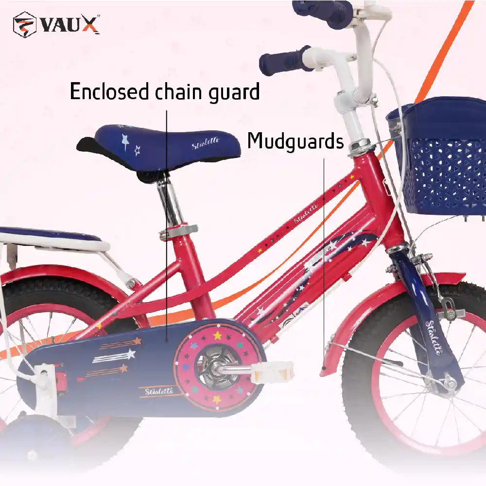 Vaux Starlette 14 Inch Girls Bicycle with Training Wheels, Front Basket, Rear Carrier, Steel Frame, Pink - 14STAR-PK - Image 5