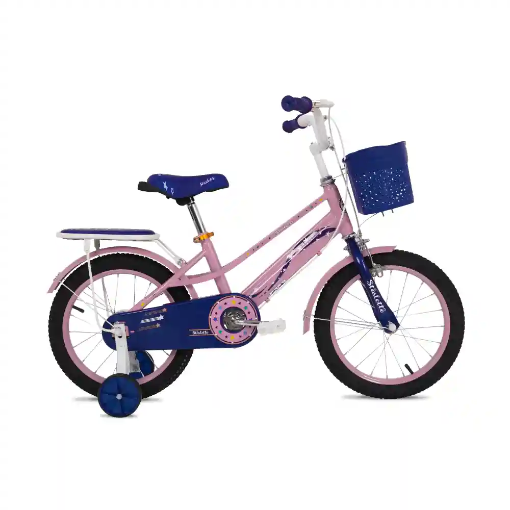 Vaux Starlette 16 Inch Girls Bicycle with Steel Frame, Training Wheels, Front Basket, Rear Carrier, Adjustable Seat & Dual Brakes, Light Pink - 16STAR-LP
