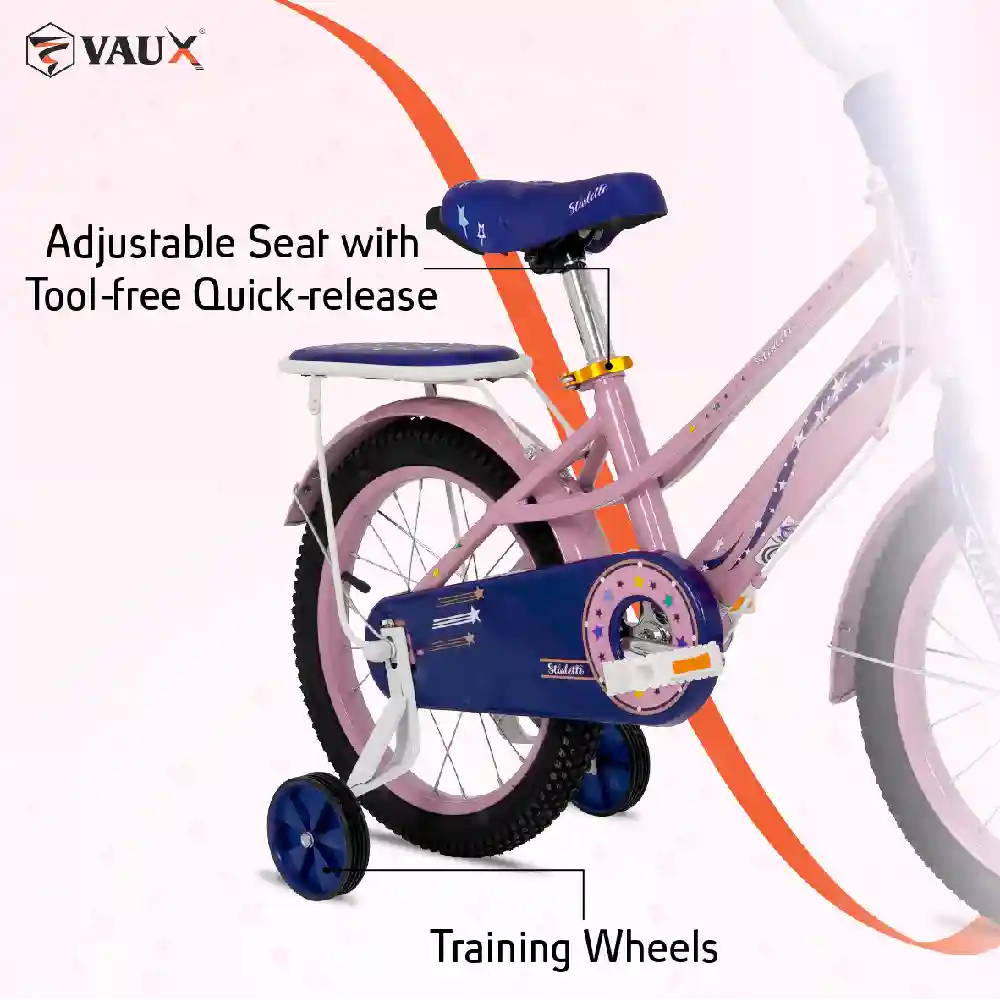 Vaux Starlette 16 Inch Girls Bicycle with Steel Frame, Training Wheels, Front Basket, Rear Carrier, Adjustable Seat & Dual Brakes, Light Pink - 16STAR-LP - Image 6