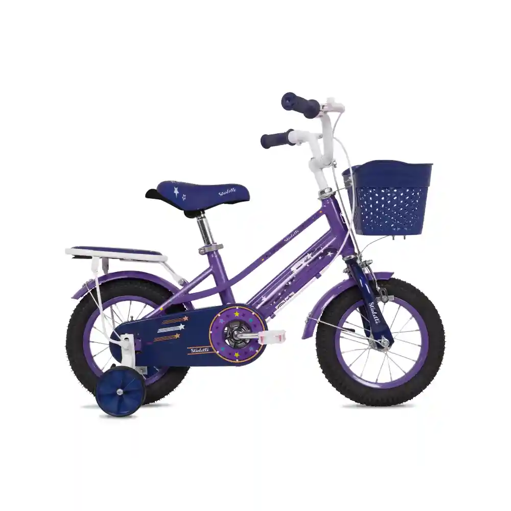 Vuax Starlette 14 Inch Girls Bicycle with Steel Frame, Training Wheels, Front Basket & Rear Carrier, Purple - 14STAR-PL