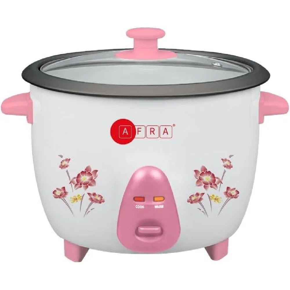 Afra 0.6L Rice Cooker 300W with Non-Stick Inner Pot, Keep Warm Function, Measuring Cup & Spoon, White - AF-0630RCWT