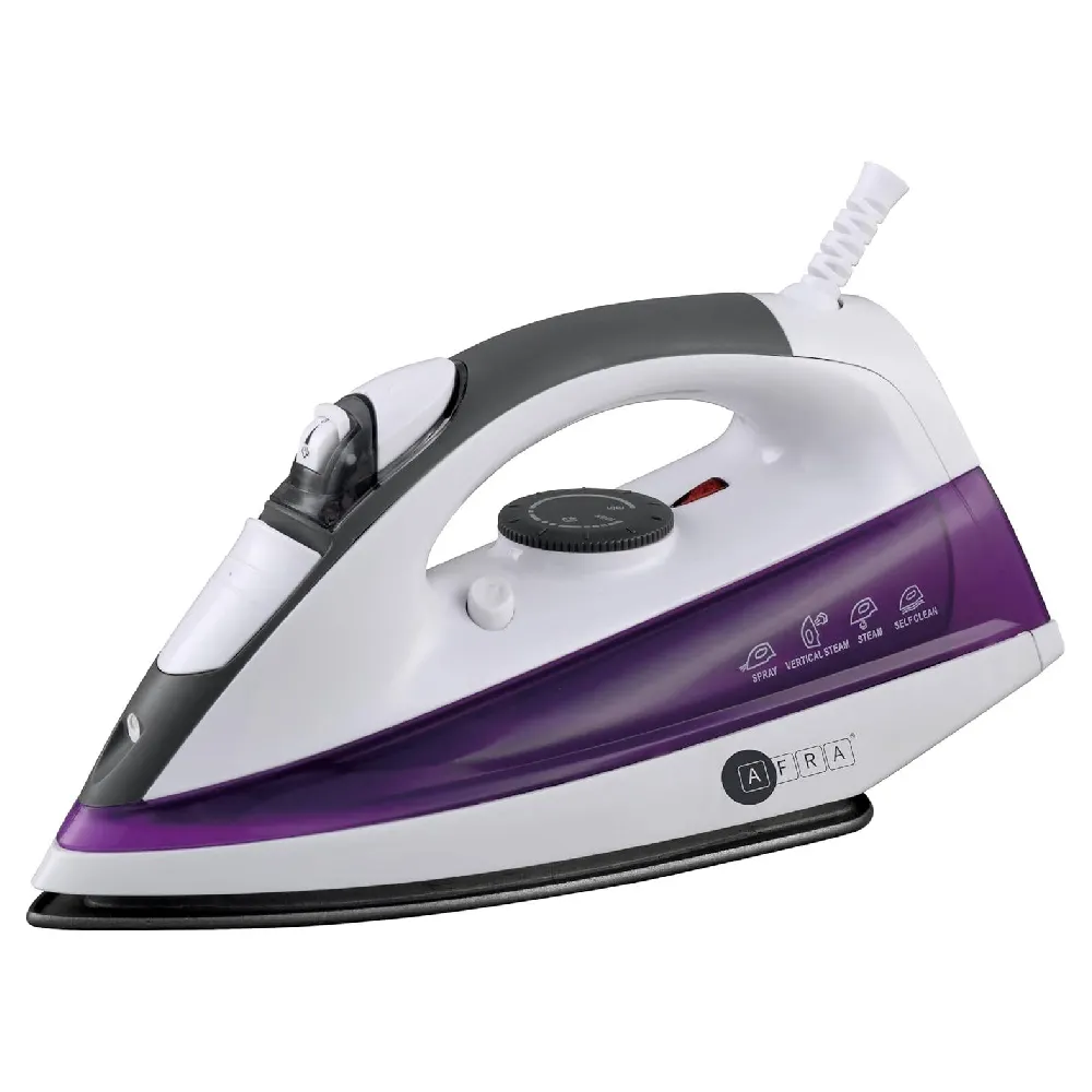 Afra 2200W Steam Iron with Ceramic Soleplate, 430ml Water Tank, Vertical Steam, White & Purple - AF-2200IRWP