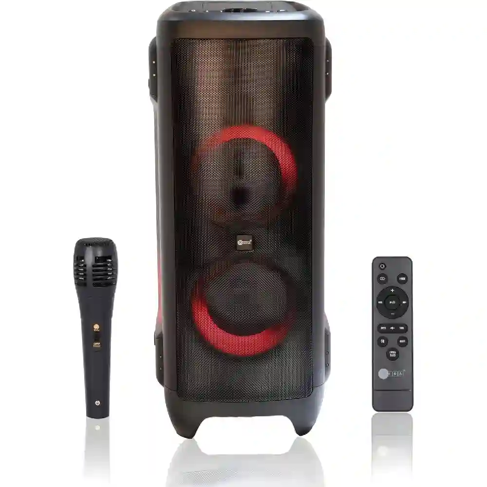 Afra 300W Portable Party Speaker with Karaoke Microphone, Bluetooth 5.0, FM Radio, LED Lights, Black - AF-300PSBK